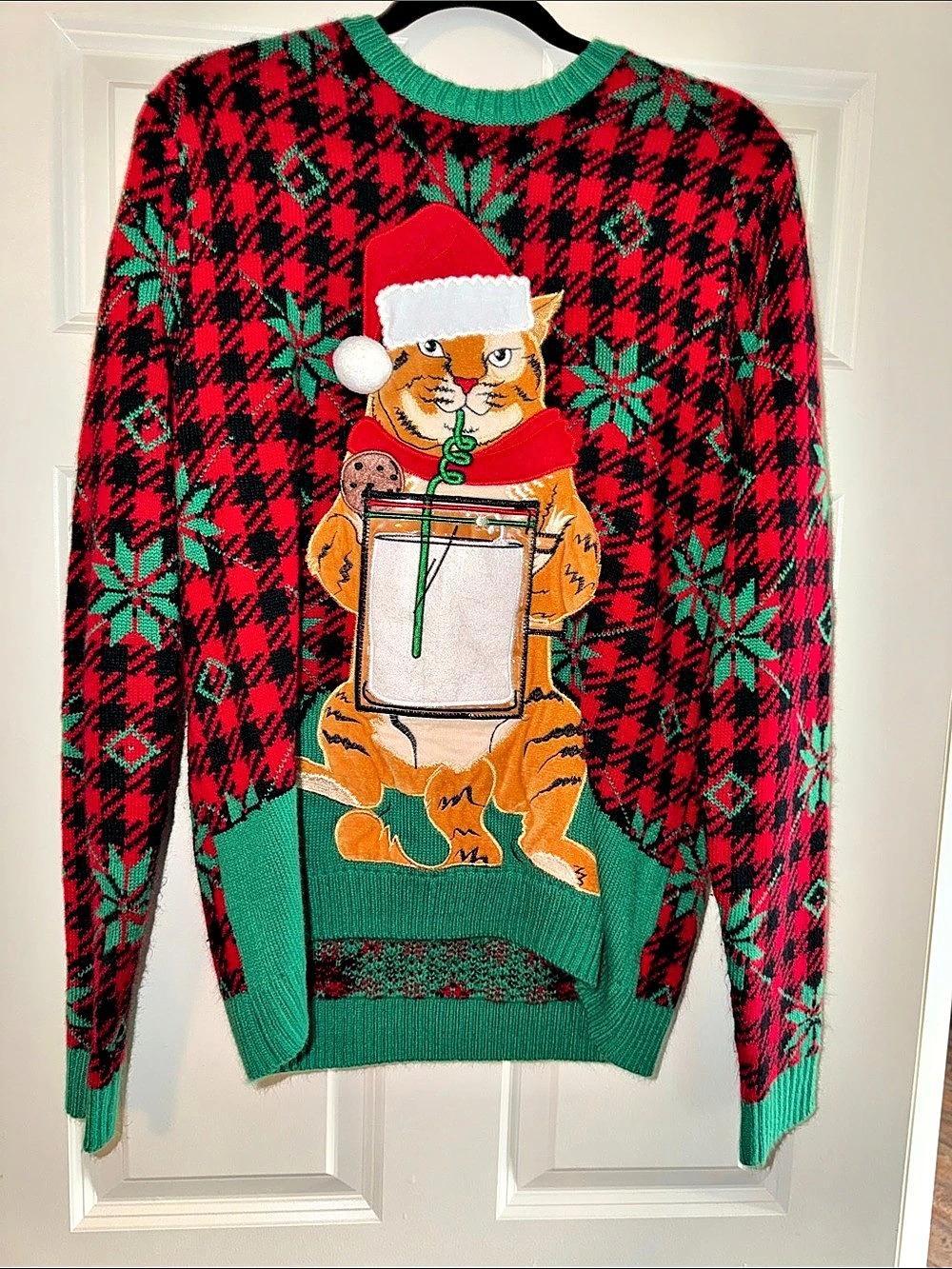 Celebrate Together Cat Drinking Milk Ugly Christmas Sweater Large